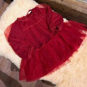 Holiday🎊 Lined red lace cozy dress with long puffy sleeves